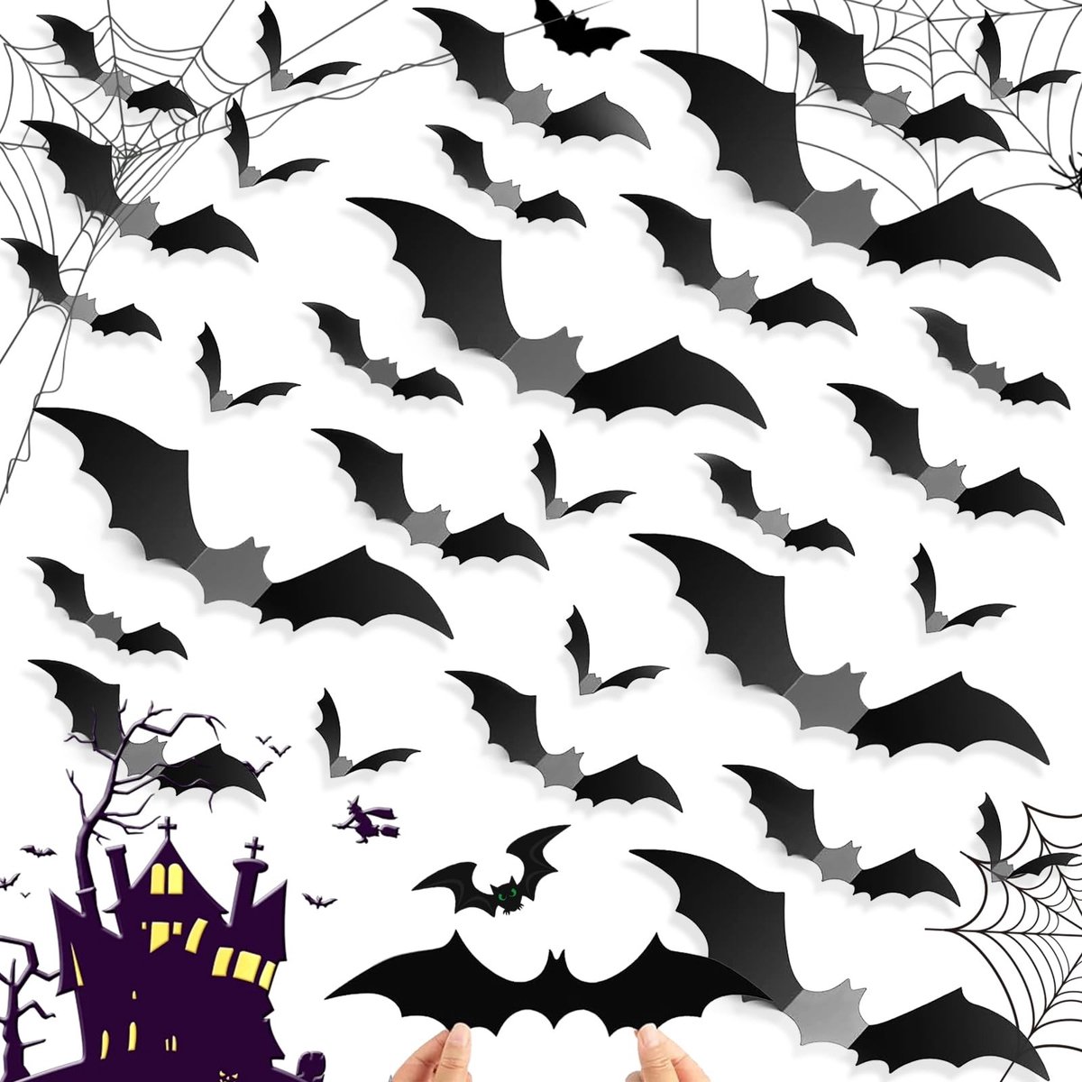 SolidKeus - 72 Stuks 3D Halloween Hangende Vleermuis Stickers