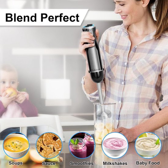 Staafmixer 1000W - Keukenmixer Handmixer - Eten Bereiden - 20 Snelheden TURBO - Roestvrij Staal - Zwart — afbeelding 5