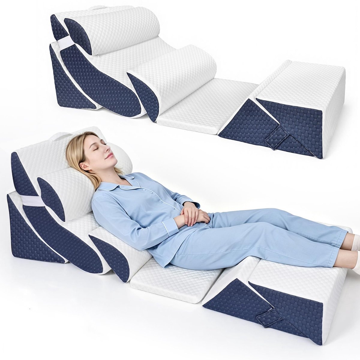 SolidKeus - Verstelbare Wigkussen Set met Ergonomische Nekrol voor Volwassenen