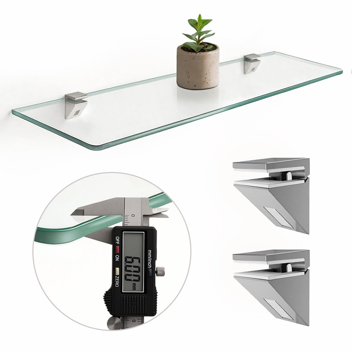ArtPrintCave - Glazen planchet voor de badkamer - 50x13cm - Transparant - Rechthoekige glazen plank voor aan de muur - Universele wandplank van gehard glas