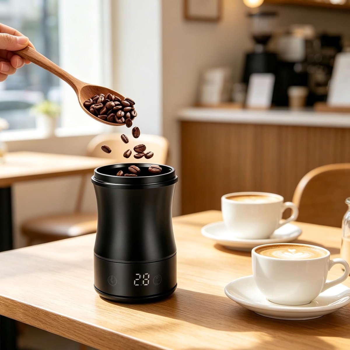 Koffieweegschaal met timer - magnetische - met beker- draagbare espressoweegschaal - nauwkeurige koffieweegschaal - voor koffiebereiding - meetbereik ligt tussen 0,2 en 100 gram - zwart