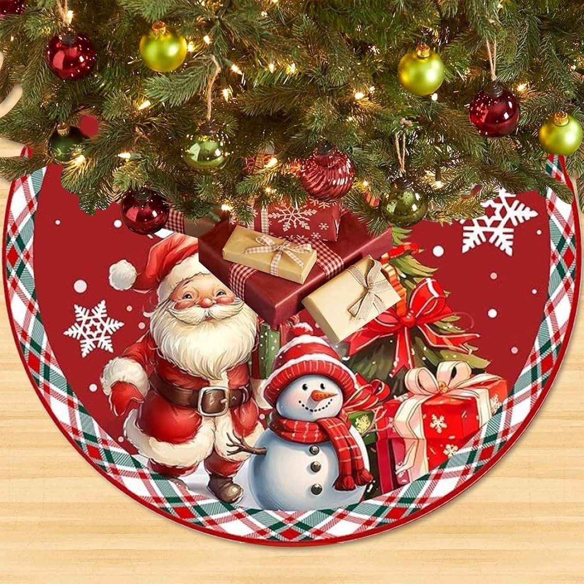 Kerstboomrok in Multicolor, 90 cm Groot, Kerstboom Mat, Decoratieve Basisbedekking voor Kerstboom, Sneeuwpop Ontwerp voor Feestdagen