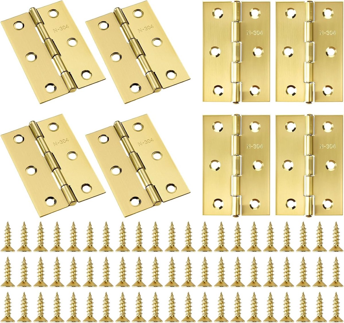 8 RVS Deur Scharnieren, Piano Scharnier, Goud, 75 x 50 x 1 mm, Inclusief 60 Schroeven, Vouwscharnier, Deurscharnier voor Meubels en Deuren