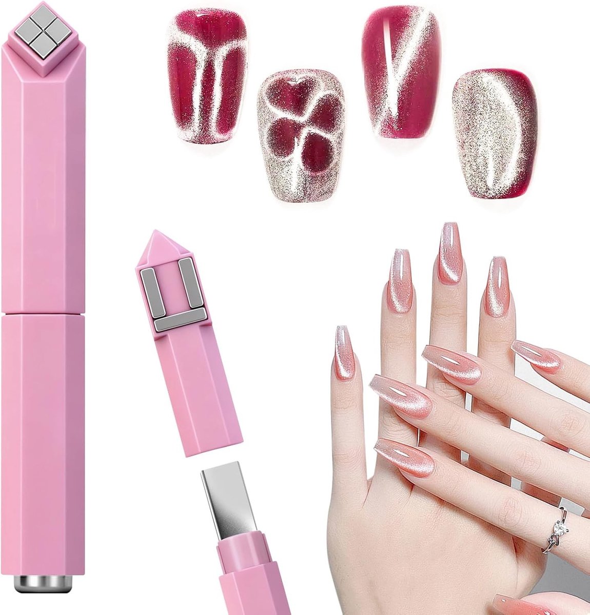 Multifunctionele 4-in-1 Cat Eye Nagelmagnet met Diverse Diamantkoppen voor Thuis en Salongebruik