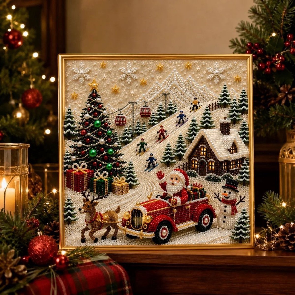 Casalora® 3D Kerst Diamant Schilderij DIY Kit – Kerstman/Kerstboom/Sneeuwpop/Rendier – Diamond Painting Set met Parels – Creatieve Hobby voor Volwassenen & Beginners – Wanddecoratie – 20 x 20 cm