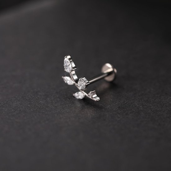 Hengkaixuan 16G G23 titanium platte achterkant labret studs binnendraad lippen studs tragus piercing Monroe Medusa lippiercing zilver lobe kraakbeen conch oorbel sieraden 6 8 10 mm, Metaal, Edelsteen — afbeelding 3