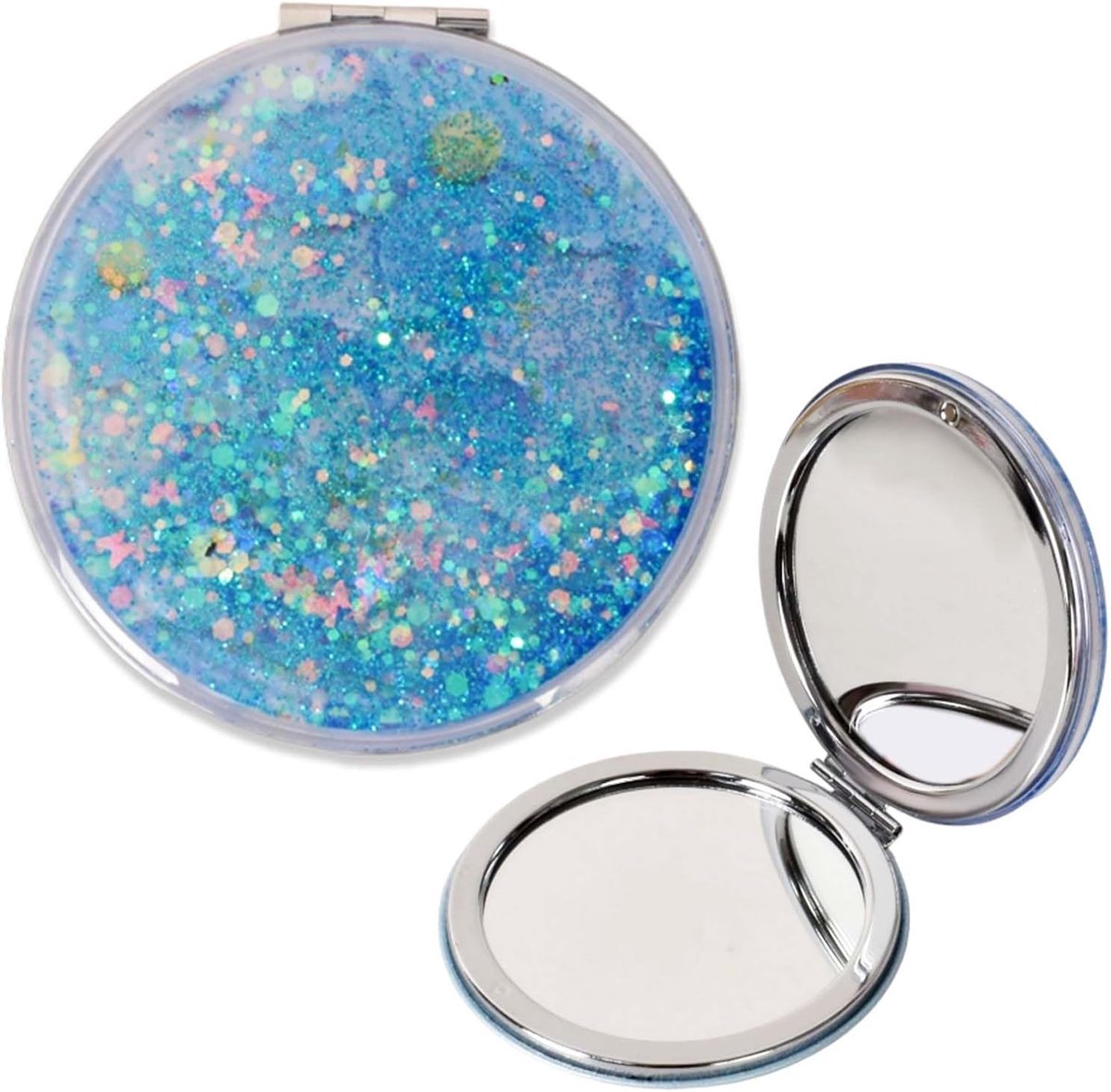 Kleine spiegel, draagbare cosmeticaspiegel, dubbelzijdig, cosmetica, draagbare spiegel, opvouwbaar, vergrotingsspiegel met Quicksand-design, compacte mini-spiegel voor handtas