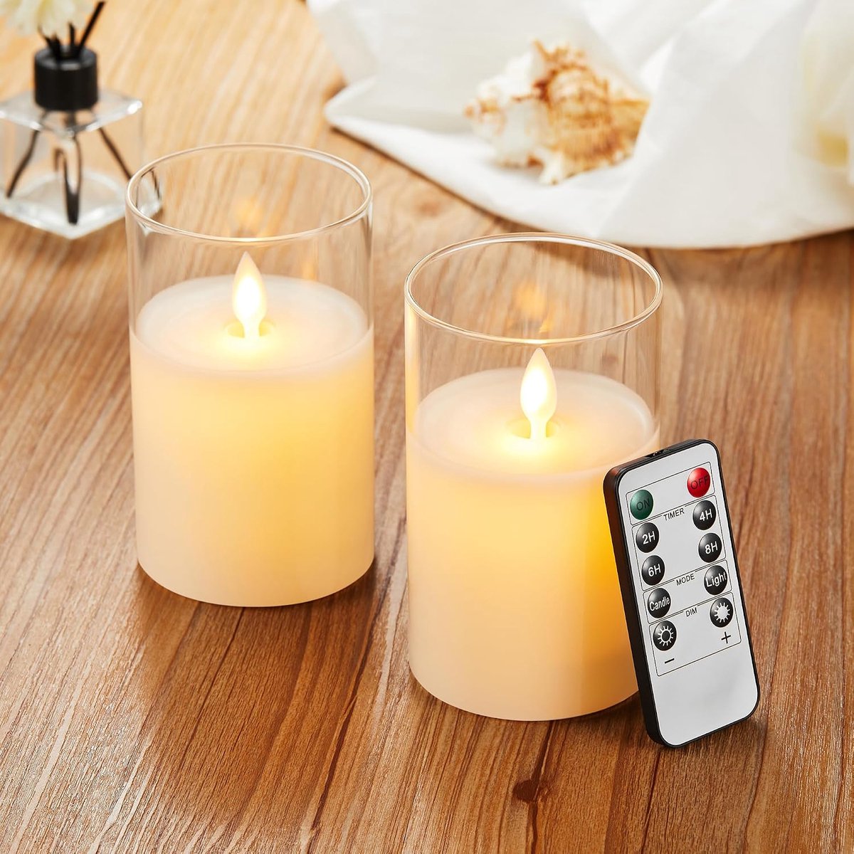 Set van 2 LED Kaarsen met Afstandsbediening, Kaarsen op Batterijen met Glazen Kopje, Kerstkaarsen, Flikkerende LED-Kaarsen, Dansende Vlammen, voor Thuis, Bruiloft, Feest, Kerstmis (10cm)