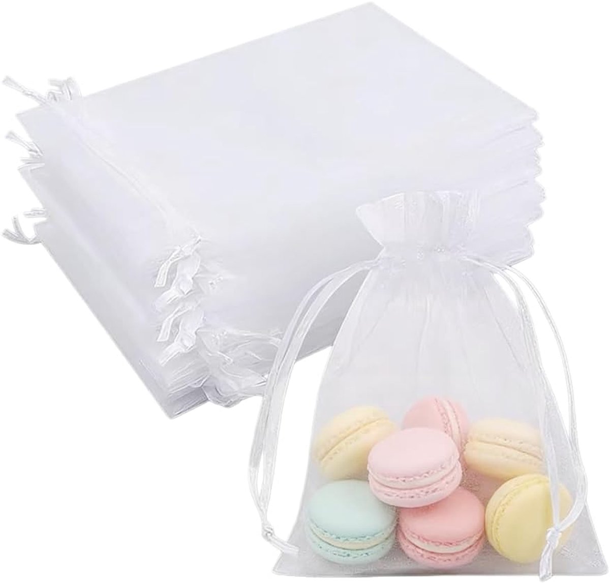 100 stuks, 10 x 15 cm, wit, kleine cadeauzakjes, transparant, voor gastgeschenken, bruiloft, om te vullen, voor sieraden, snoep en lavendel, elegante verpakkingszakjes