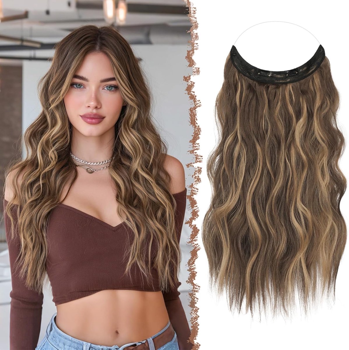 Secret Wire Hair Extensions Onzichtbare Haarverlengingen Krullend Golvend Lang Haarverlenging Synthetisch Haarstukjes voor Vrouwen Meisjes 50 cm