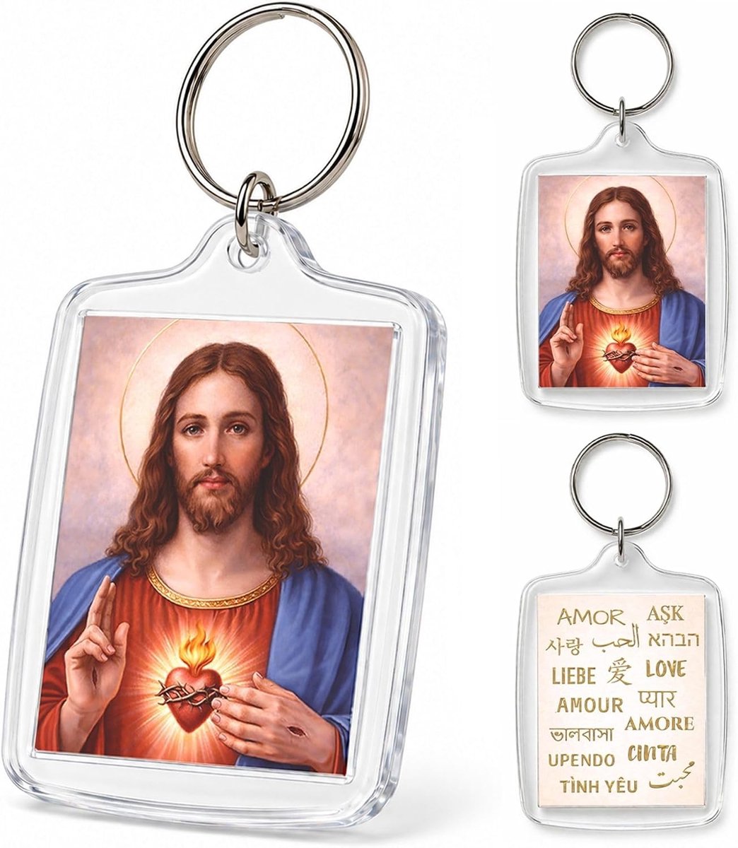 Heilig hart Jezus, dubbelzijdig, van methacrylaat, katholiek accessoire voor dames, religieus cadeau en spiritueel detail, gemaakt in Europa