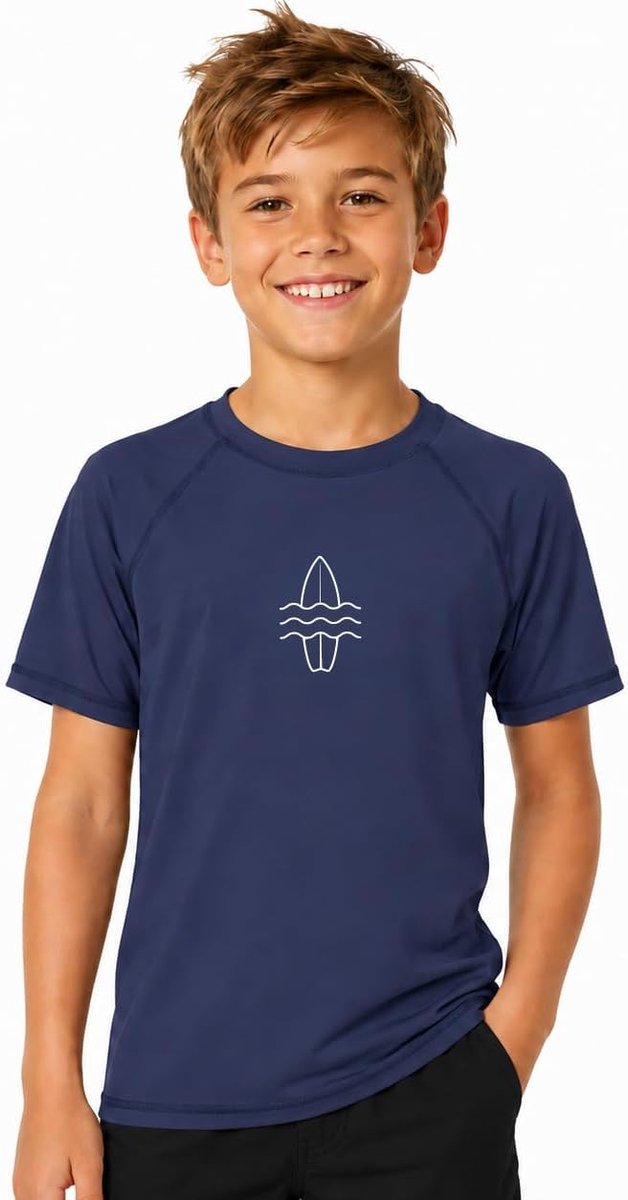 Rashguard Zwemshirt voor jongens, korte mouwen, UV-shirt, badshirt, ronde kraag, badmode, drogend, maat 104-164