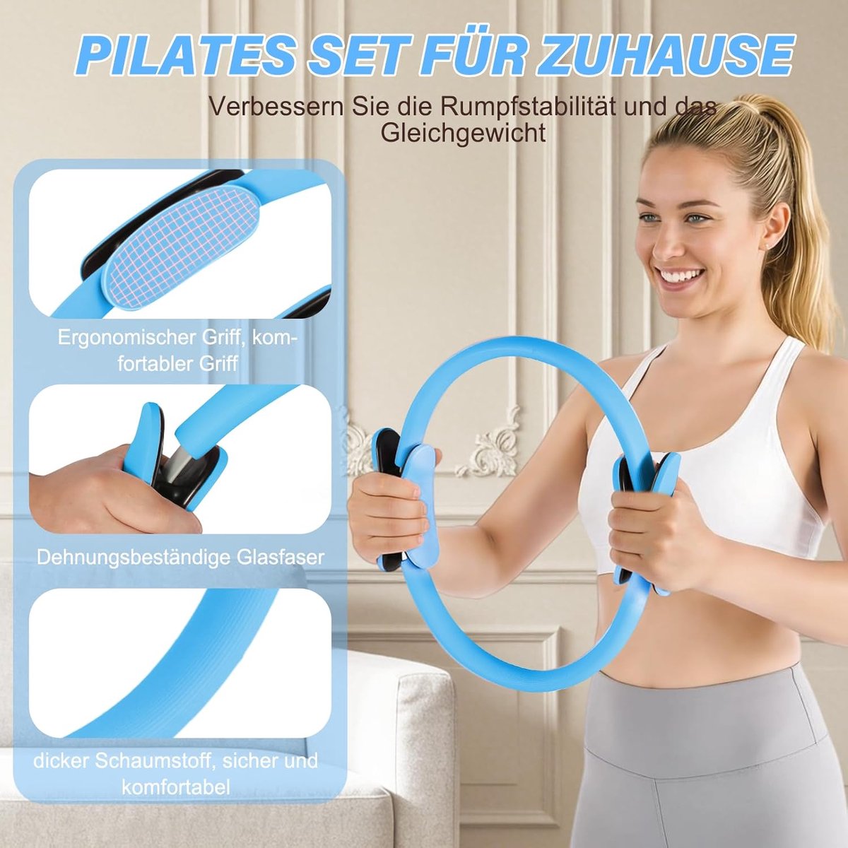 Set: 13 stuks pilates ring kit met pilates bal, fitnessbanden, yoga riem, sokken voor vrouwen - Pilates set voor thuis, sportuitrusting voor kracht, flexibiliteit en figuurvorming