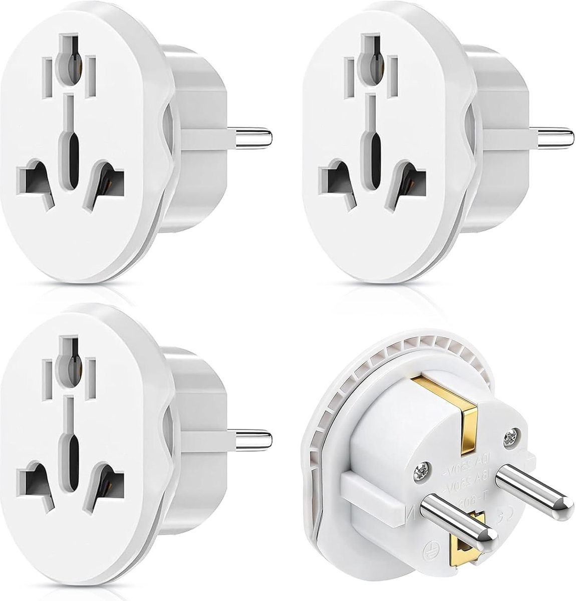 4 stuks universele stekkeradapter EU, reisadapter van de VS, China, Zwitserland, Italië, Thailand naar Europa, 2-polig, eurostekkeradapter, wit