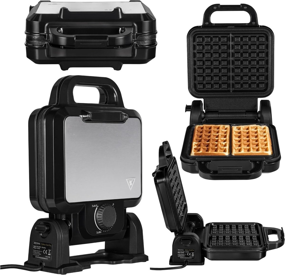 Ploutos® Wafelijzer Met Verwisselbare Platen - Wafelijzer Hartvorm - Wafelijzer Tefal - Zwart - 24cm x 34cm x 11cm