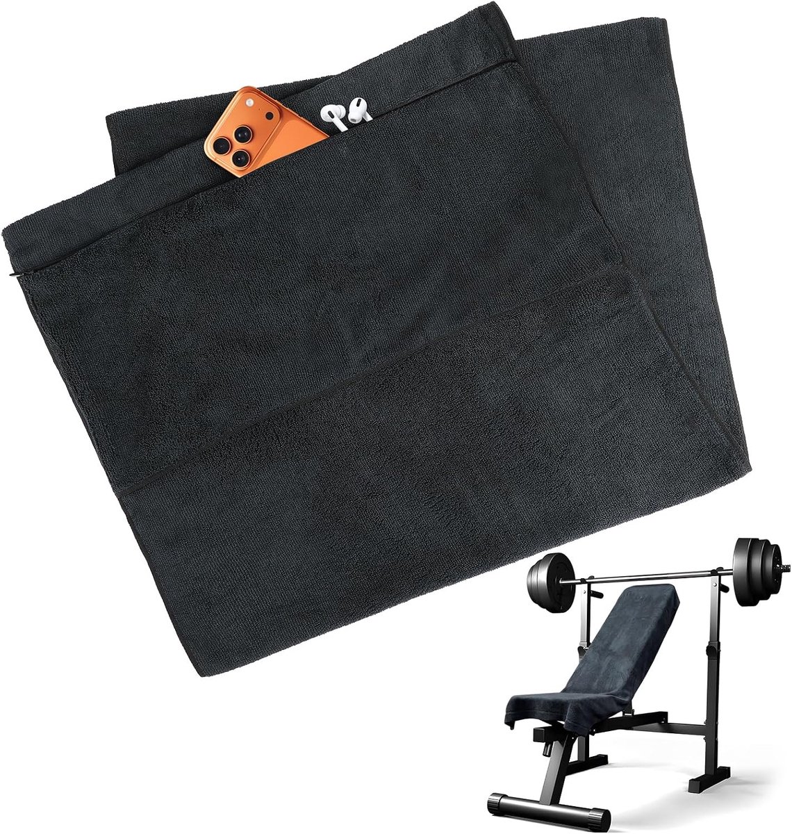 Zwart, 135 x 50 cm, absorberend, microvezel, sneldrogend, voor gym, sauna, reizen en outdoor
