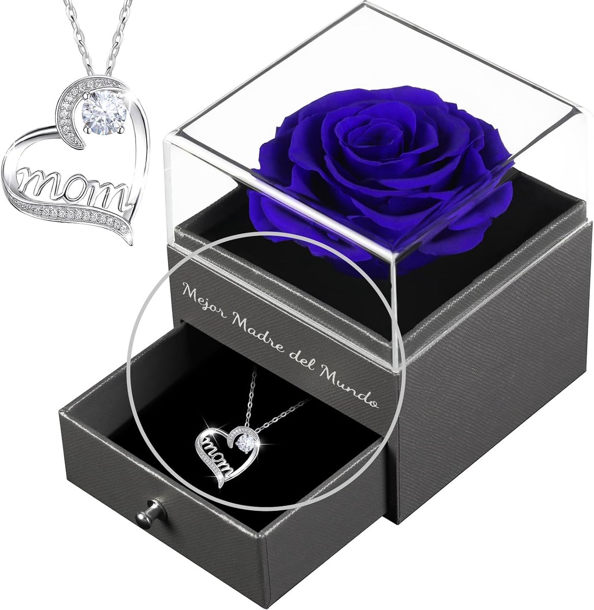 Geconserveerde roos voor Moederdag, beste moeder ter wereld, cadeaus voor mama, verjaardagscadeau voor mama, natuurlijke eeuwige roos met halsketting, cadeau voor