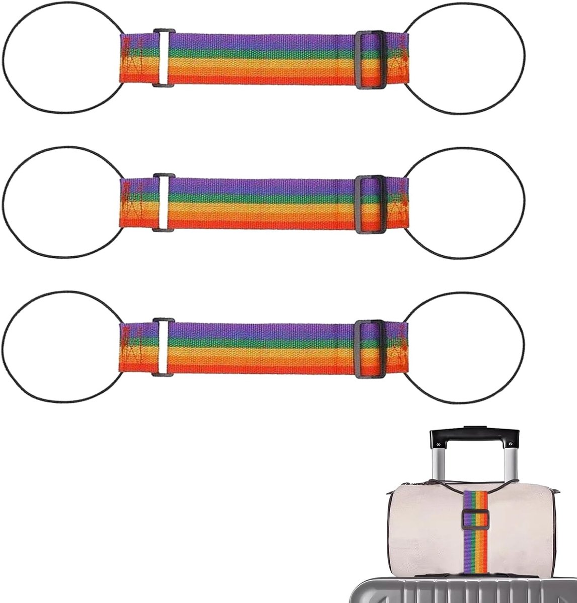 Set Verstelbaar tot 1,2 m, Bagageriem voor Koffer en Reistas, Kleurrijke Kofferriem met Gesp, Reisaccessoire van Polyester voor Bagage en Rugzak