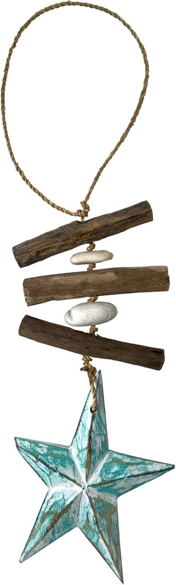 Windgong maritiem, motieven hart, anker, zeester, vuurtoren, grote zeester en zeepaardje, van hout en steen, maritieme decoratie voor slaapkamer, woonkamer, tuin