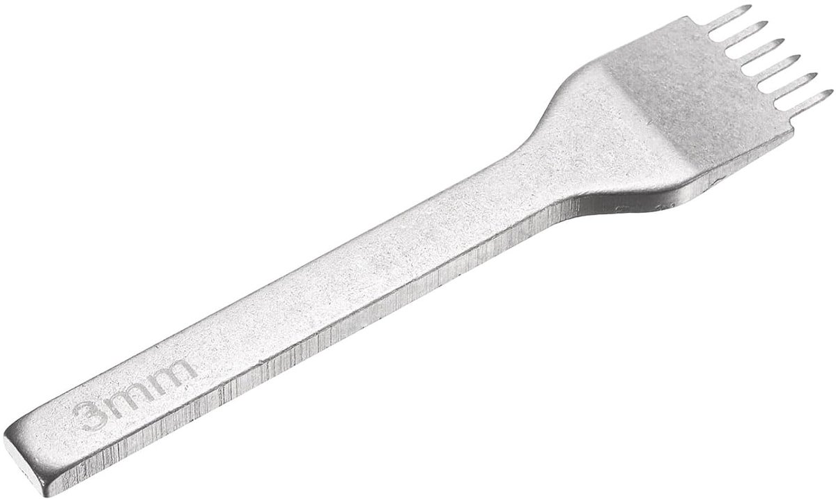 Gaten om te naaien van leer, 3 mm, 6 punten koolstofstaal, perforator voor gaten, leren beitel voor doe-het-zelf handtas, portemonnee, kaarthouder, sleutelhanger, riem, wit