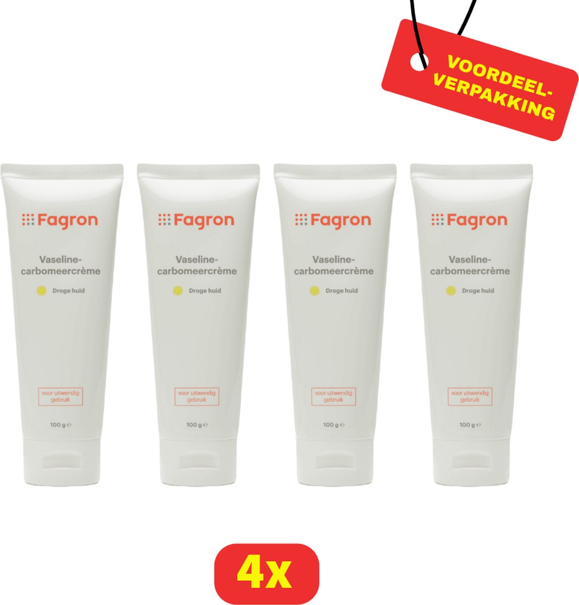 Fagron Vaselinecarbomeercrème - Droge Huid - 4 x 100g - Voordeelverpakking