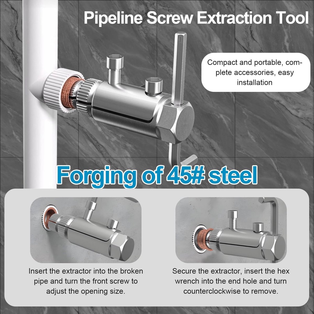 2-in-1 pijpdraadsnijgereedschap, voor 1/2 inch en 3/4 inch waterbuizen, schroefdraadverwijderaar voor gebroken ventielen, schroefuitdraaier gereedschap voor het uitdraaien van