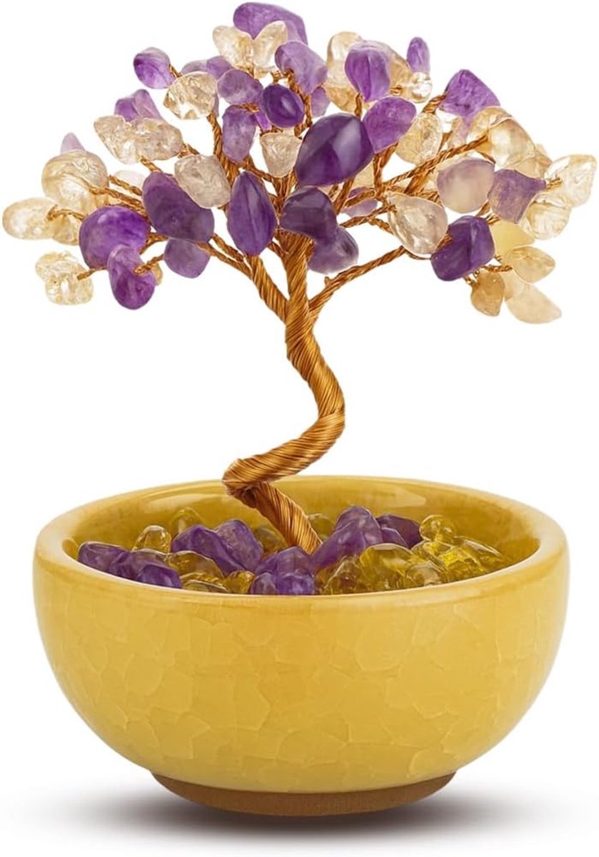Citrien en amethist, schatki, natuursteen, reiki-decoratie, cadeau voor vrouwen (Valentijnsdag, verjaardag)
