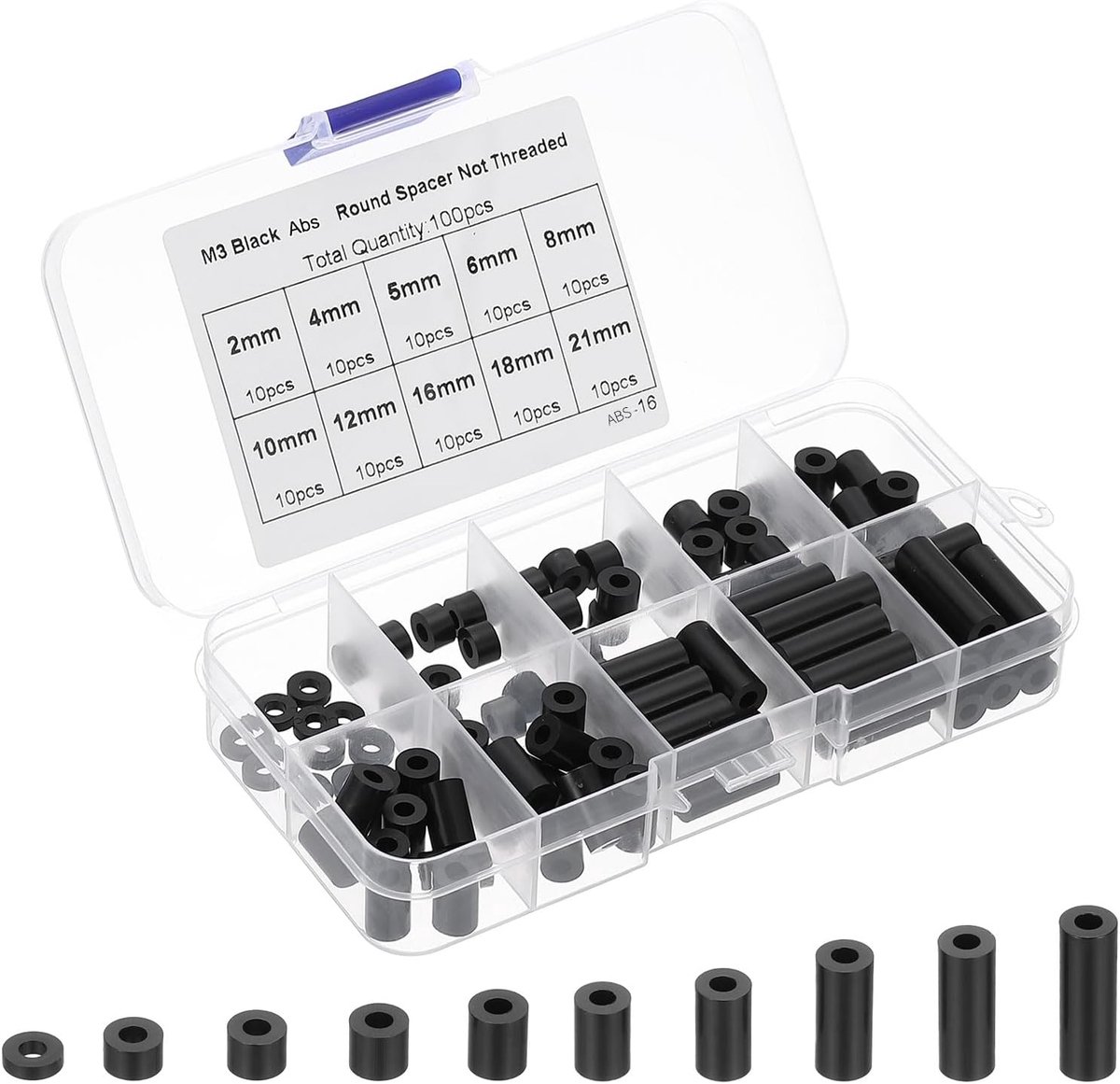 M3 Afstandhouder van nylon, 100 stuks, assortiment van ronde afstandhouders zonder schroefdraad, voor moederbord, PCB, printplaat, schakelaar en stopcontact, zwart