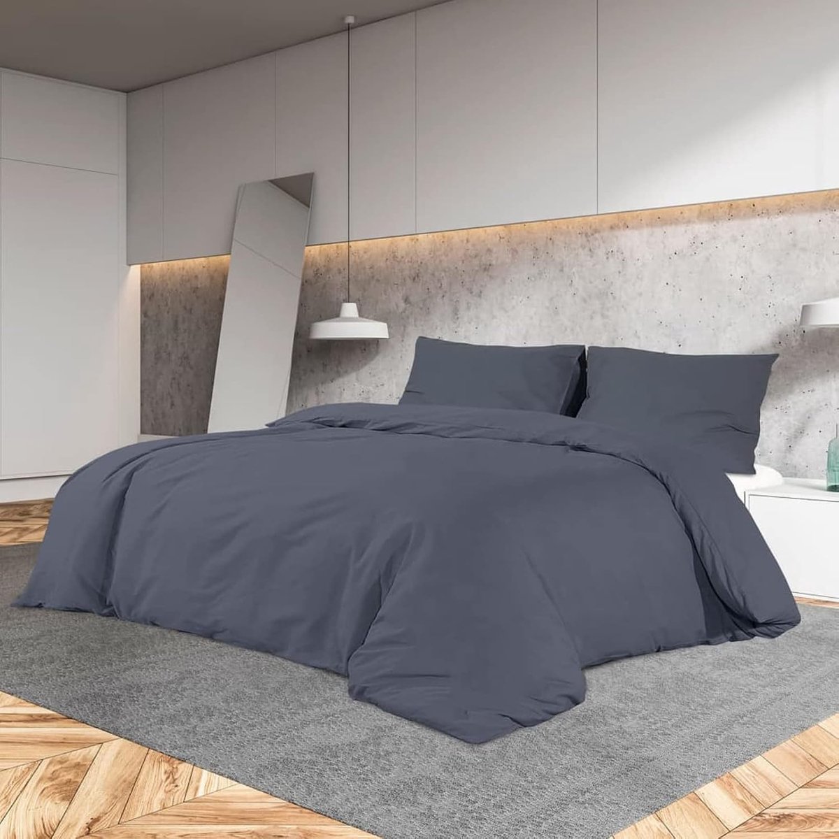 Beddengoedset voor tweepersoonsbed, antraciet, 140 x 200 cm, van katoen, dekbedovertrekset voor tweepersoonsbed, dekbedovertrek