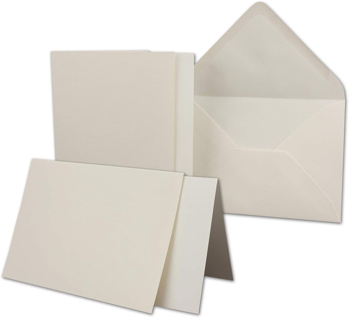 25 x kaartenpakket met gevoerde enveloppen en inleggers - geribbeld - DIN A6/C6 - natuurlijk wit - 10,5 x 14,8 cm - nat lijmen - NEUSER PAPIER