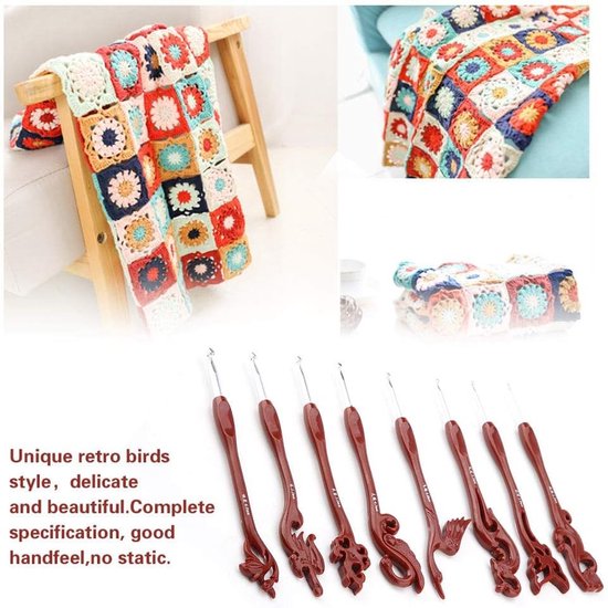 Set van 8 Haaknaalden met Retro Vogelontwerp - Ergonomische Breinaalden voor Sweaters en Mutsen, Perfect voor Haken en Breien — afbeelding 2