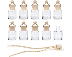 10 stuks Auto-luchtverfrisser - parfumfles - cilindrisch - 8 ml - navulbaar - parfum - geurdiffuser - glas - fles - aromatherapie - voor auto, thuis, kantoor, parfum, decoratie