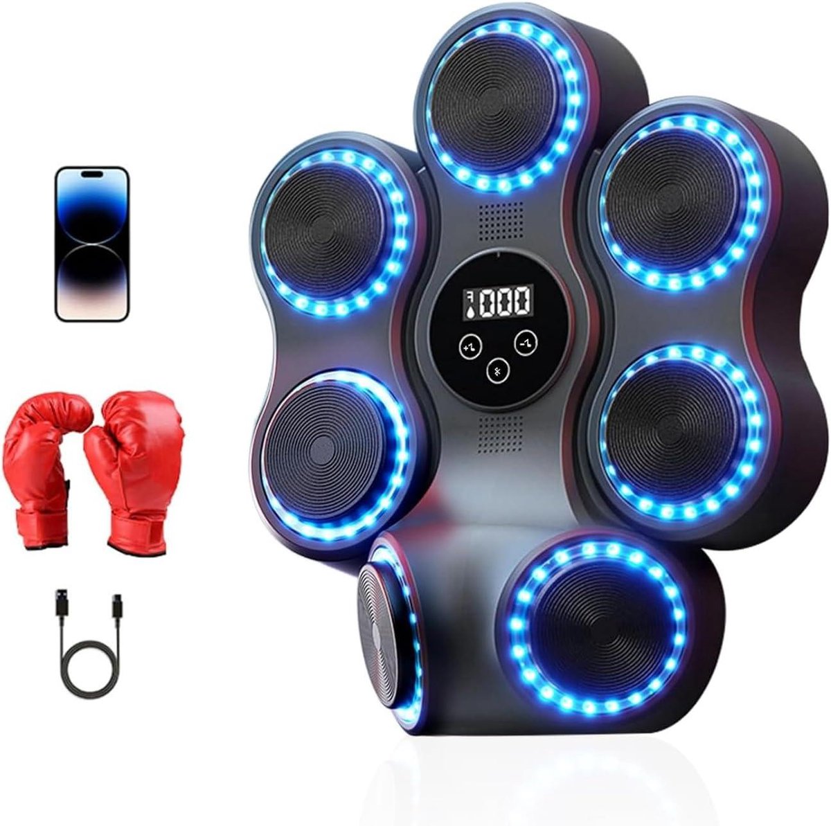 Bokszak Trainer - Stootkussen Set - Fitness Thuis - Interactieve LED zones - Verstelbaar - Zwart