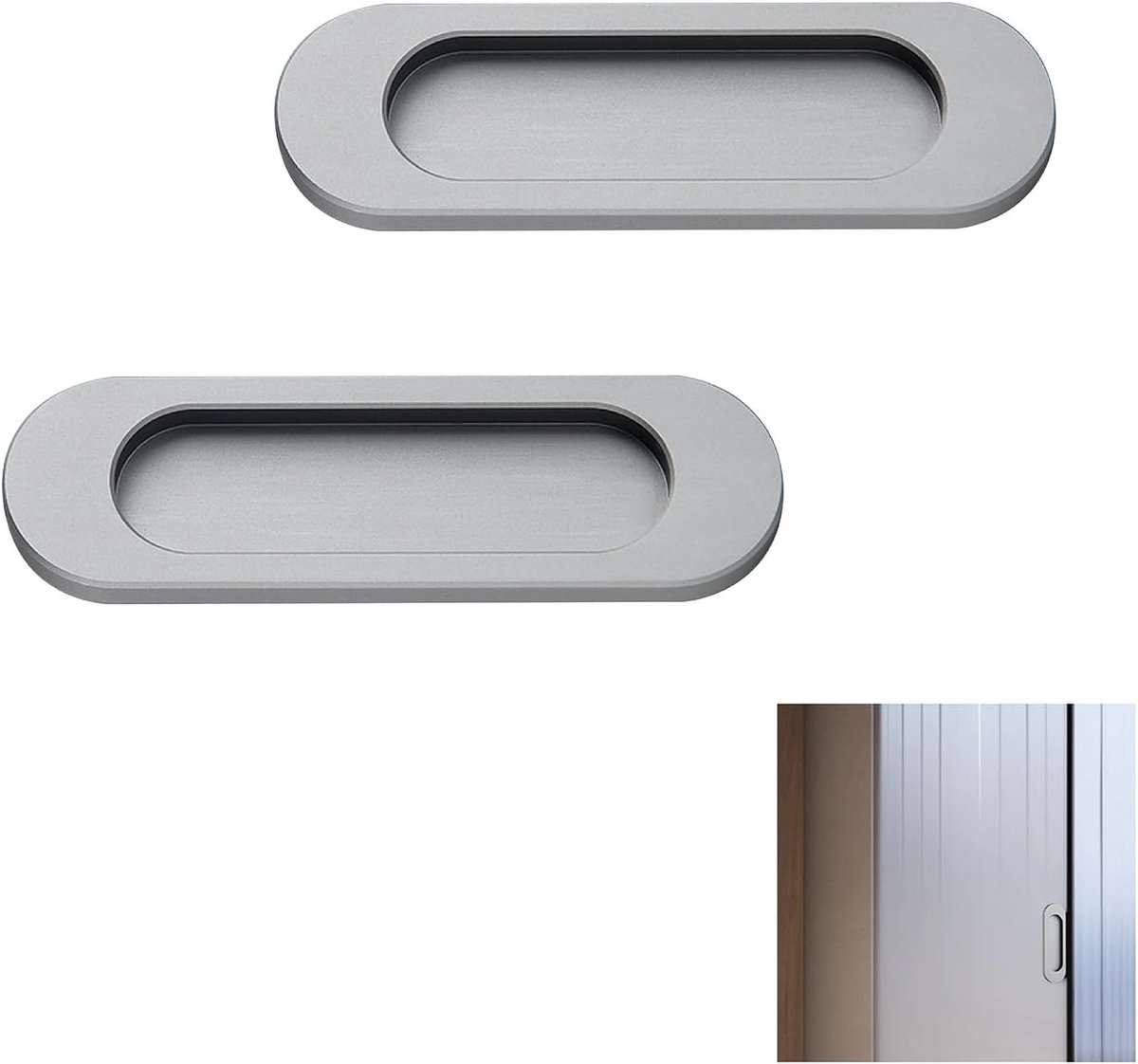 Zelfklevende Ovale Deurhendels voor Schuifdeuren en Kasten, Aluminium, Matte Grijs, 100 mm, Set van 2, Ideaal voor Interieur en Renovatie