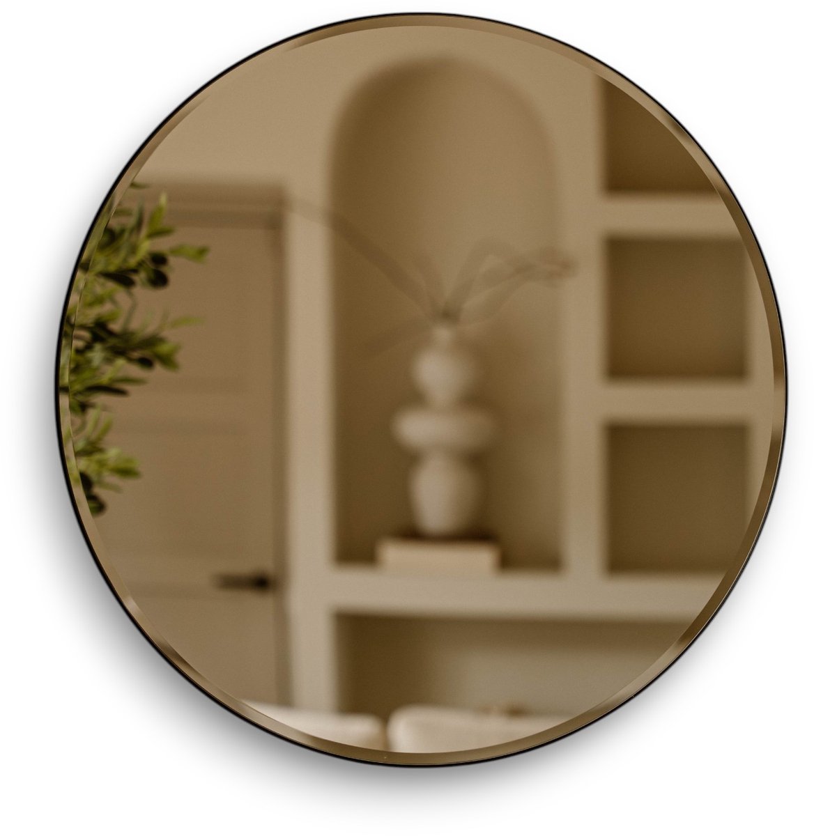 Indore Home - Ronde Wandspiegel Zwart – Spiegel met Facet Rand – 60 cm