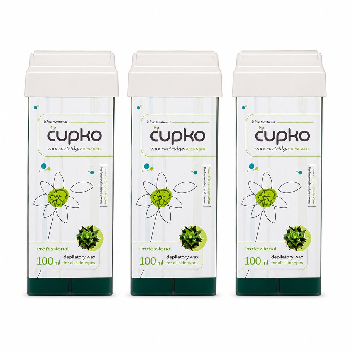 Cupko Wax Patronen 100 ml - 3 Stuks - Aloë Vera - Wax Roller Navulling - Hars Patronen - Geschikt voor Wax Verwarmer