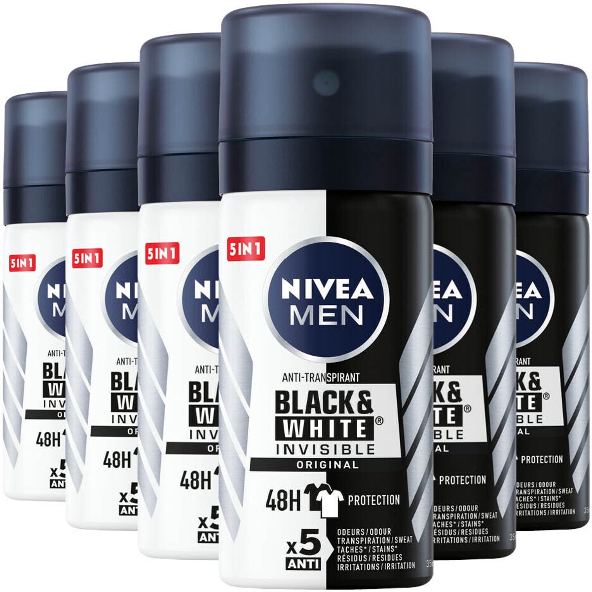 NIVEA Men Deodorant Spray Invisible for Black en White Power - 6 x 35 ml - Voordeelverpakking