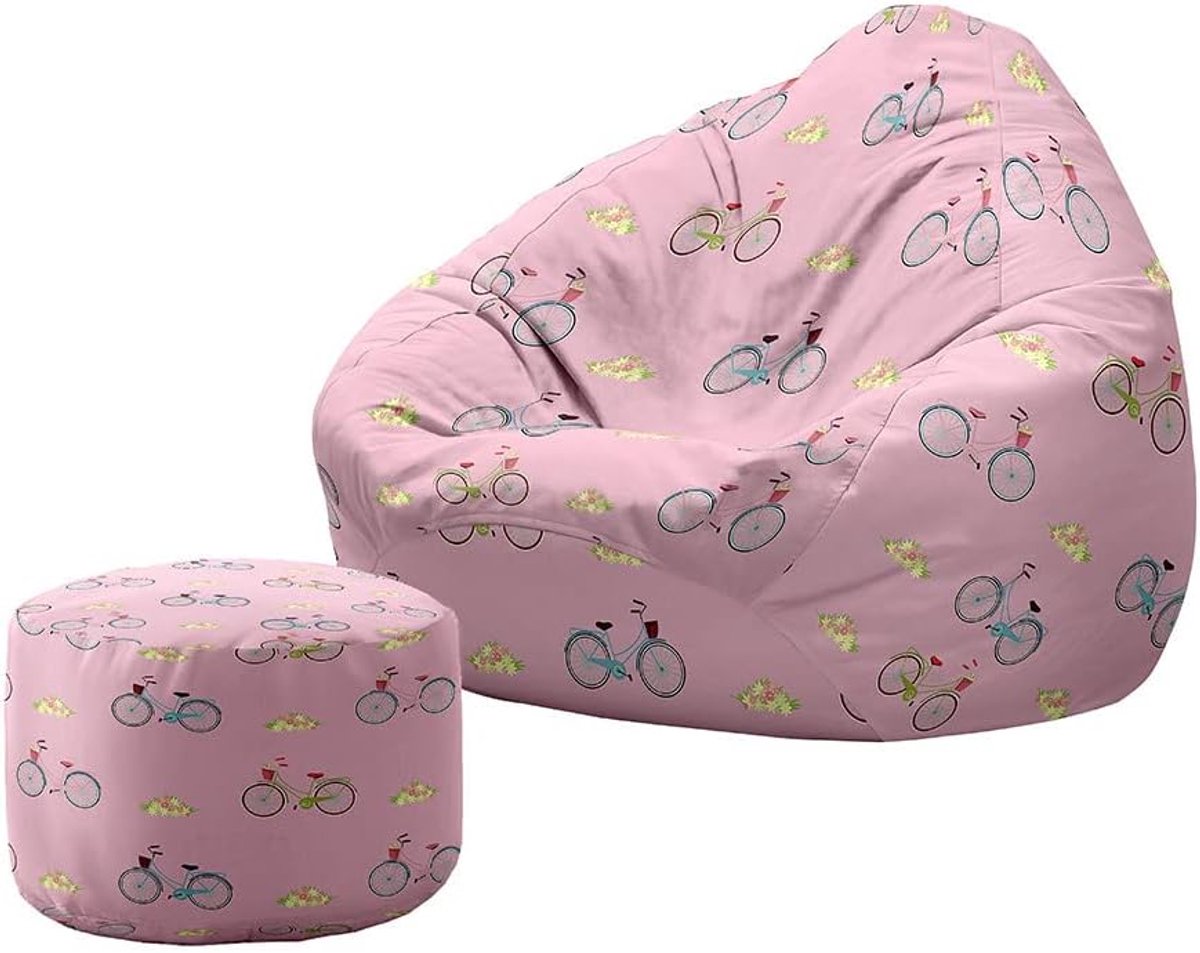 Zitzak met Voetenbank - Opbergzak Luie Stoel - Comfortabel Ontspannen - Machine Wasbaar - 90x100+20x30cm - Roze