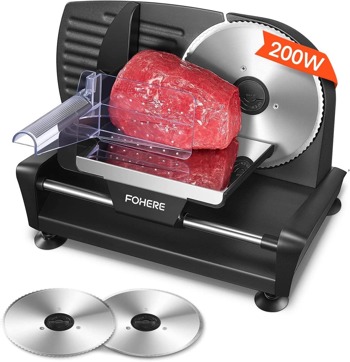 Allessnijder Elektrisch 200 W - Professionele Broodsnijmachine met 2 Afneembare 19 cm Messen - Verstelbare Snijdikte 0-15 mm voor Brood, Vlees, Ham, Kaas en Fruit
