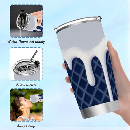 Koffiebeker met deksel - Reis mok - Dranken meenemen - Dubbelwandig geïsoleerd - 600ml 20oz - Donkerblauw — afbeelding 2