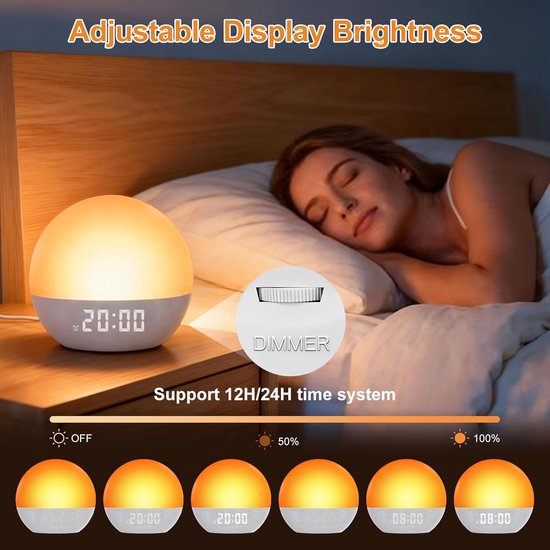 Sunrise Wekker - Geluidsmachine Slaap - Rustig Wakker Worden - Natuurlijke Zonsopgang Simulatie - 15.2 x 7.6 cm - Wit — afbeelding 3