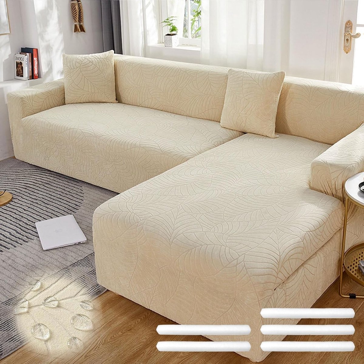Stretch Sofa Cover voor L-vormige Bank, Universele Bescherming, Antislip Schuim, Inclusief Kussenhoezen voor 1/2/3/4-zitsbanken