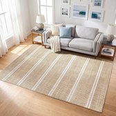 Tribesigns Vloerkleed - Laagpolig Wasbaar Fluffy en Zacht - Ultradun - Gestreept Ontwerp in Landhuisstijl - Antislip - Woonkamer Tapijt - Gemaakt van Chenille - 200 x 300 cm - Beige