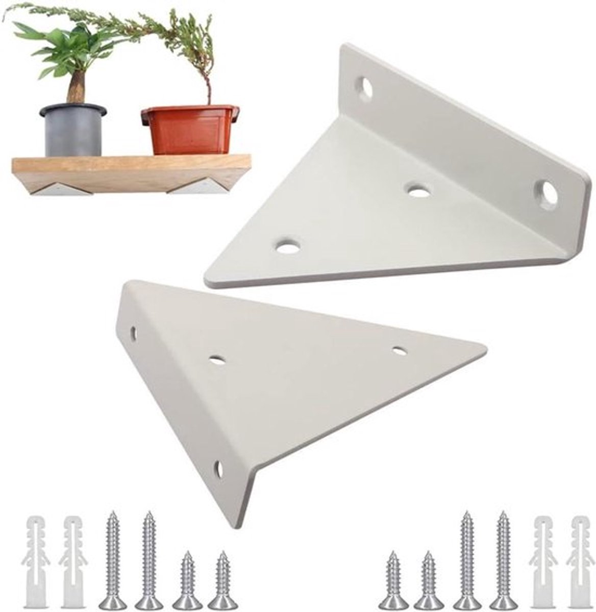 Inovra Plus - Driehoekige wandhouders voor wandplanken - 2 stuks - Wit - Met
