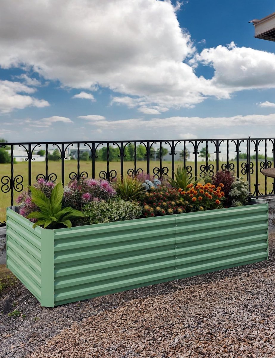 Set van 2 Grote Moestuinbakken - Verhoogde Plantenbakken van Gegalvaniseerd Staal - 180 x 90 x 60 cm - Extra Diepe Bodemloze Kweekbakken - Voor Groenten, Kruiden en Bloemen - Groen