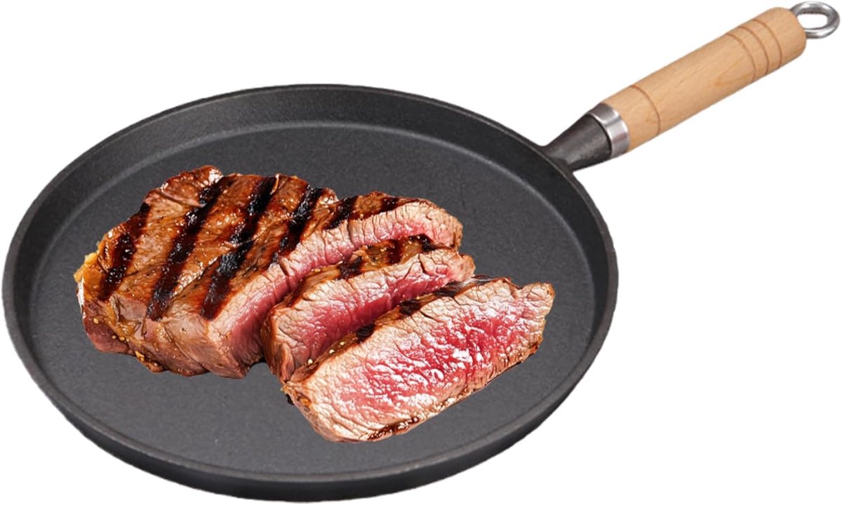Gietijzeren Pan - Koekenpan Koop - Steak Bakken - Natuurlijk Anti-aanbak - Ø 26 cm - Zwart