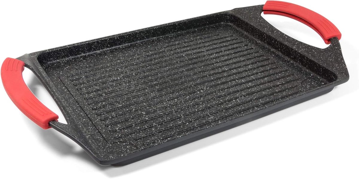 Grillplaat Rechthoekig - Inductie Grillplaat - Gezond Grillen - Gegoten Aluminium - 45 x 27 cm - Zwart
