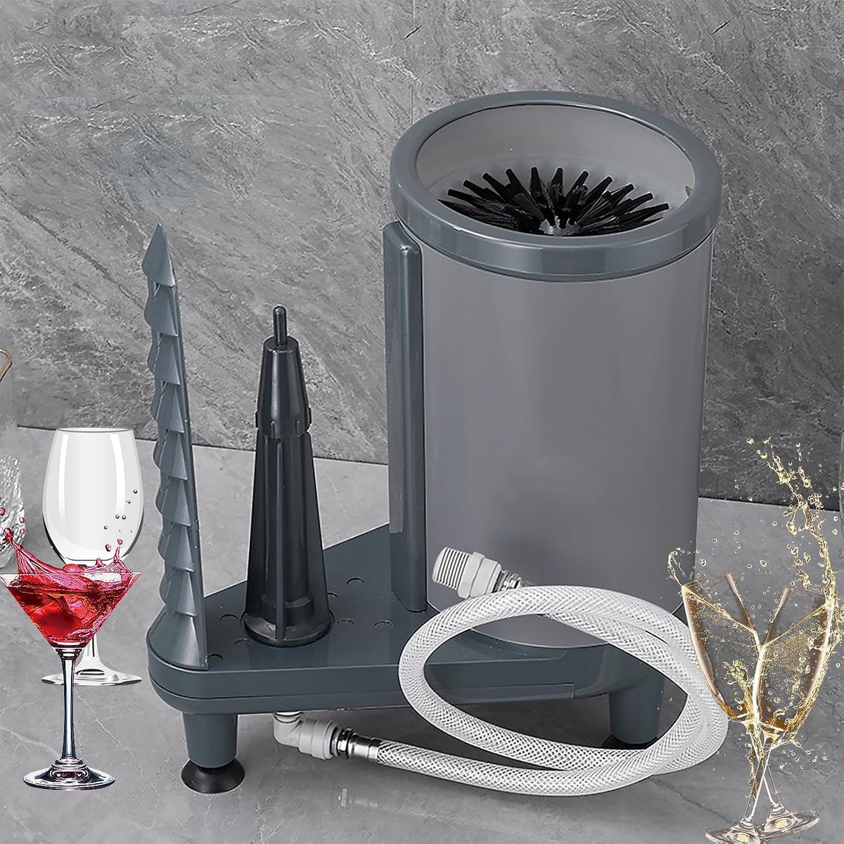 Glaswasser - Flesreiniger Borstel - Schoonmaken Keuken - 360 graden borstel - 32x37 cm - Zwart