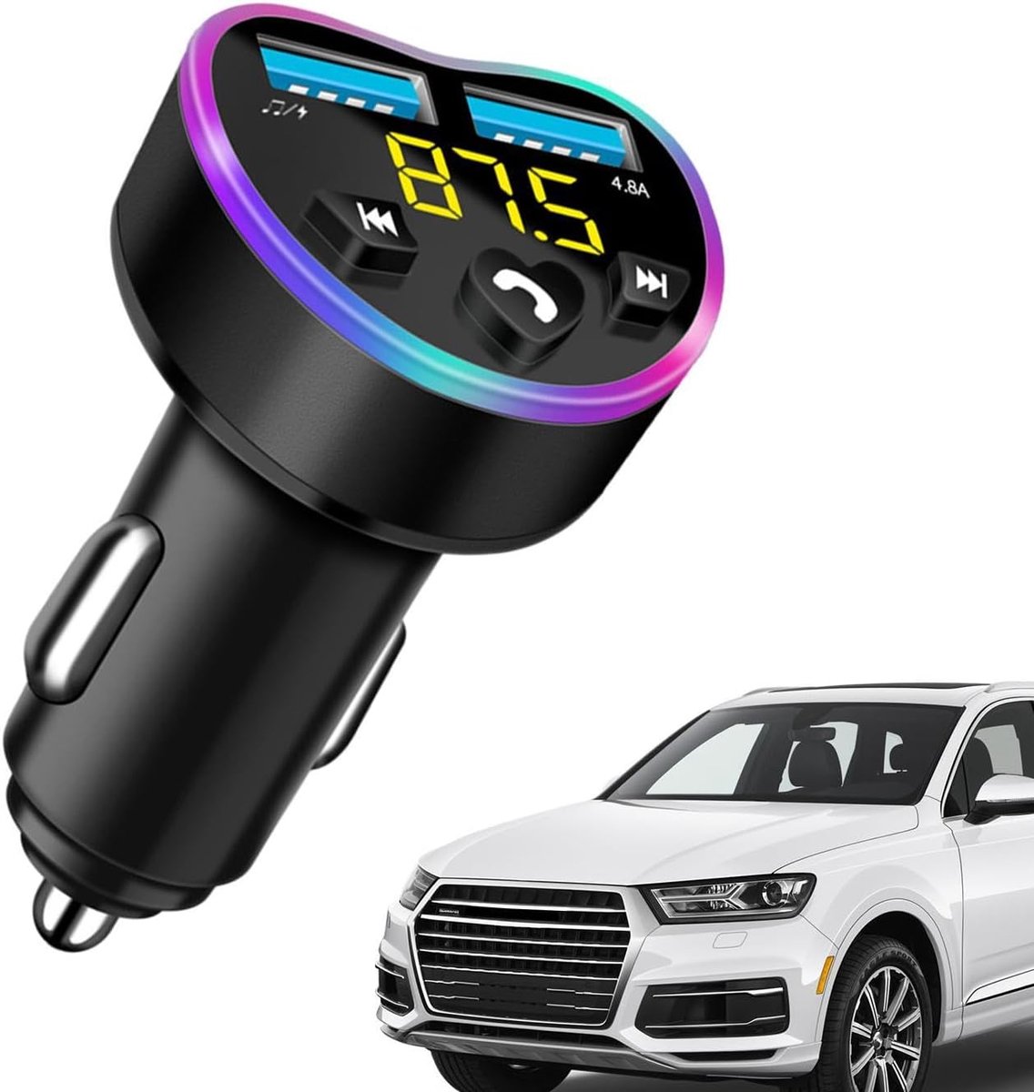 Auto Adapter - FM Modulator MP3 Speler - Muziek Streamen Auto - Dubbele USB Snellader - DC12-24V - Zwart
