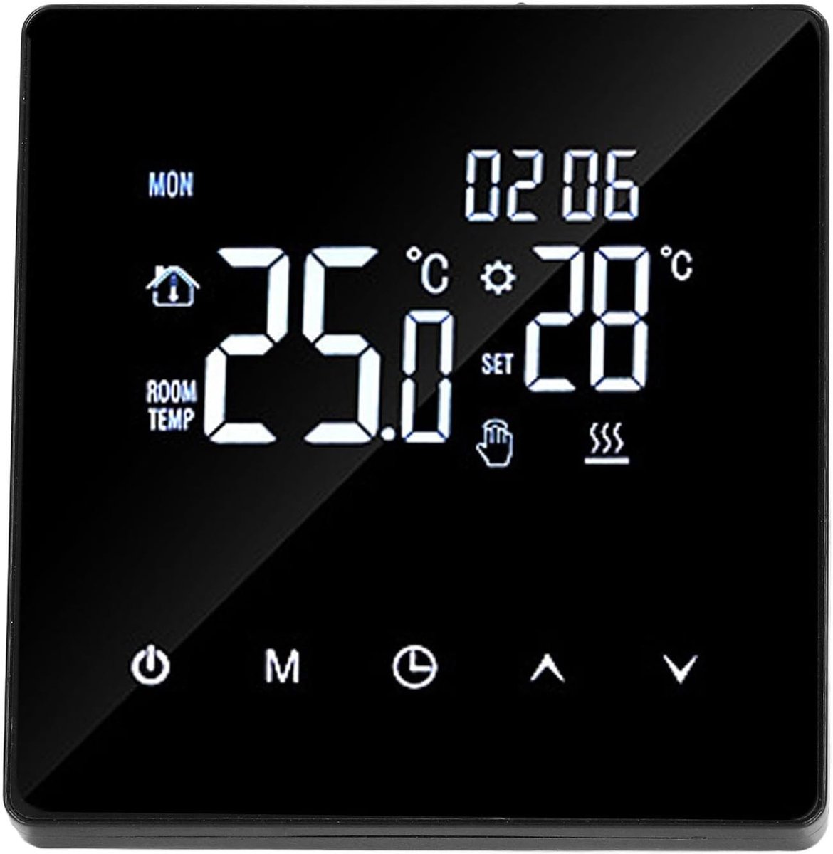 Digitale Thermostaat - Programmeerbare Regelaar - Verwarming Instellen - Energiebesparend - 89x86mm - Zwart
